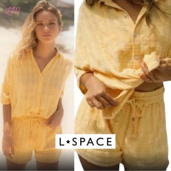 L space yellow cotton shorts tassel tie nwt - Picture 1 of 7